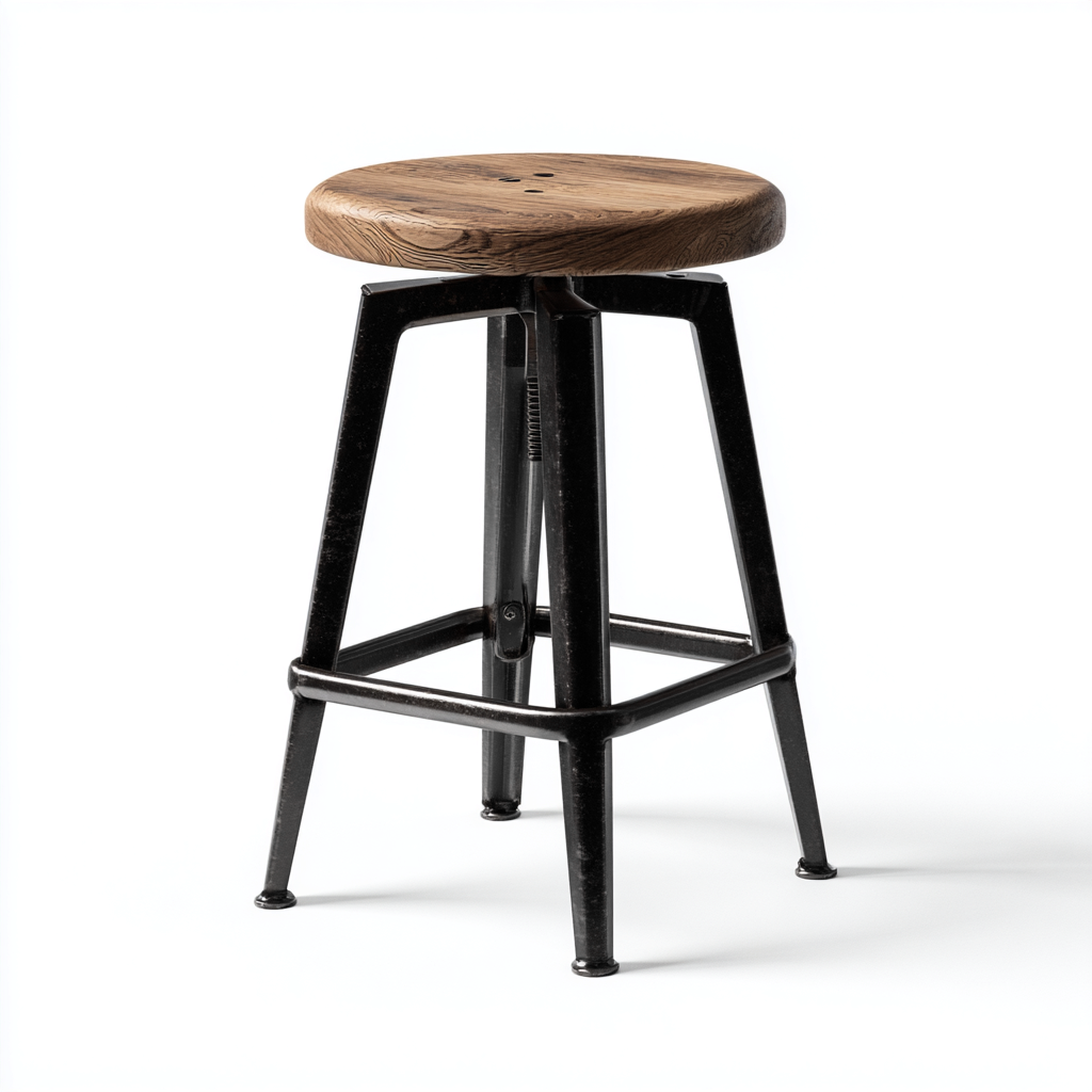 Tabouret en bois et métal réglable 42x42x70 cm - chêne/noir - style industriel pour salon-Homelyio