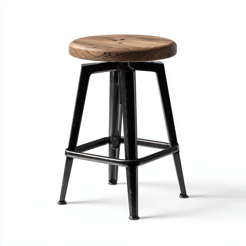 Tabouret en bois et métal réglable 42x42x70 cm - chêne/noir - style industriel pour salon-Homelyio