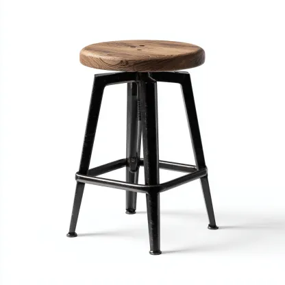 Tabouret en bois et métal réglable 42x42x70 cm - chêne/noir - style industriel pour salon-Homelyio