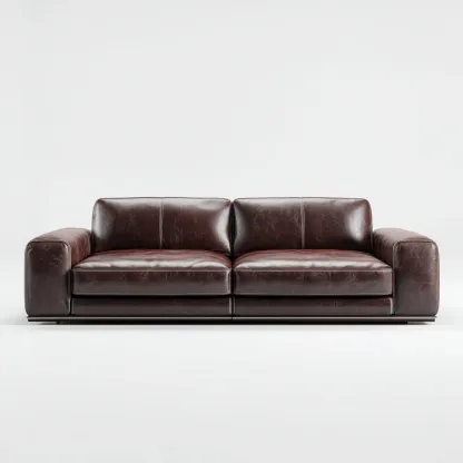 Canapé 3 places en cuir véritable 220x95x84 cm - marron foncé - base basse style moderne pour salon-Homelyio