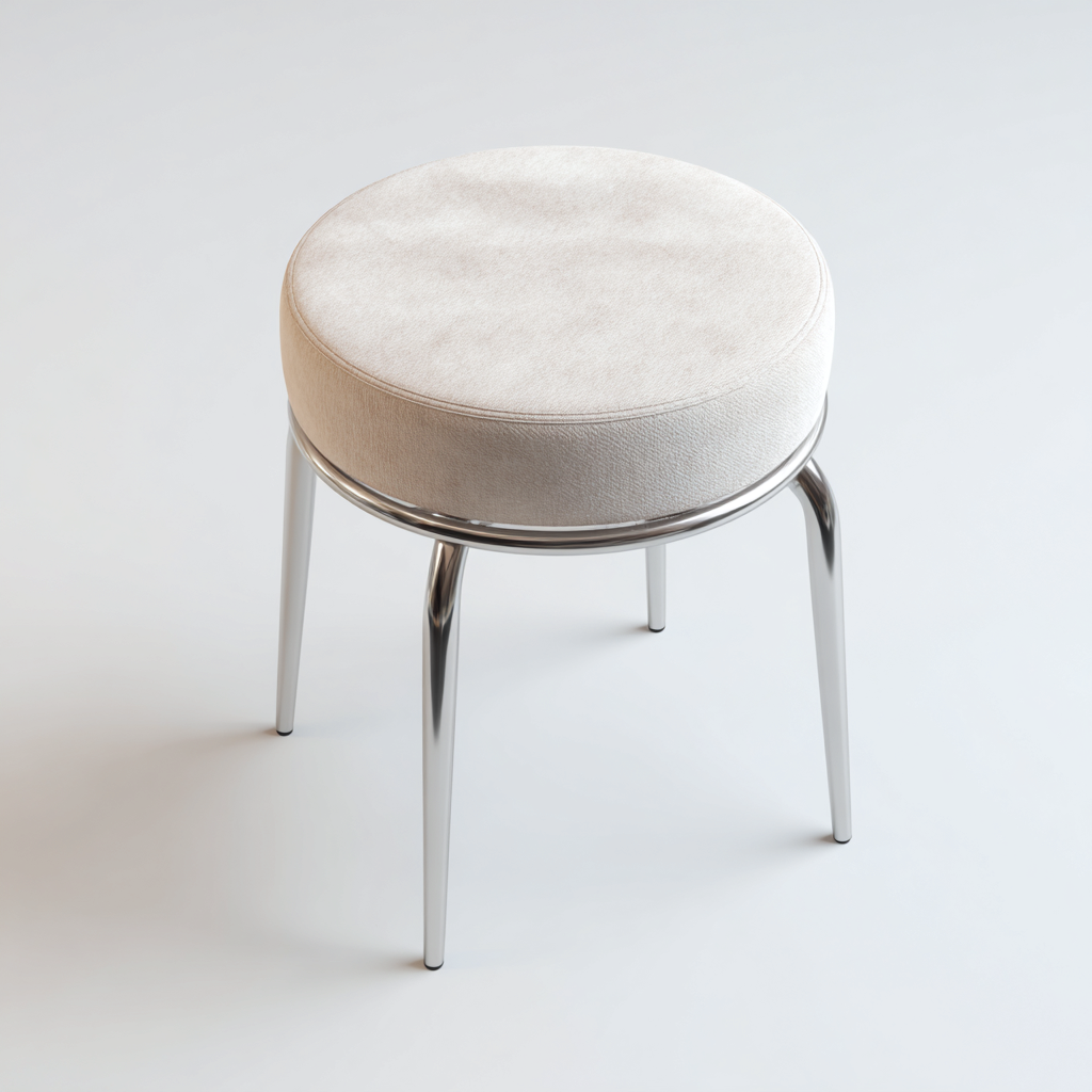 Tabouret en tissu et métal chromé 38x38x45 cm - beige - design contemporain pour salon-Homelyio