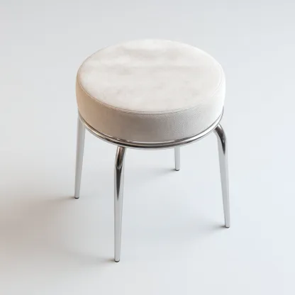 Tabouret en tissu et métal chromé 38x38x45 cm - beige - design contemporain pour salon-Homelyio