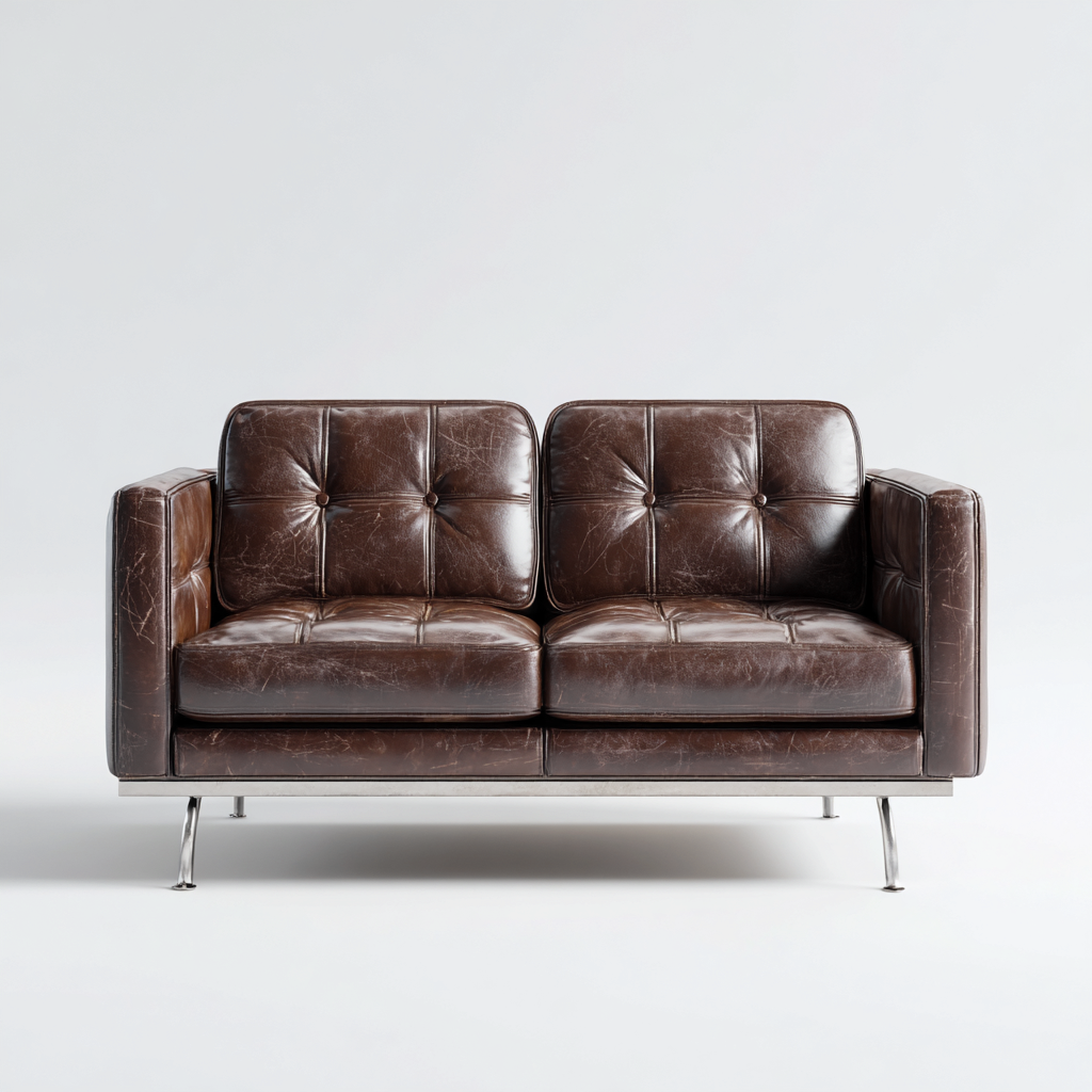 Canapé 2 places en cuir véritable 160x90x85 cm - marron foncé - style vintage pour salon-Homelyio