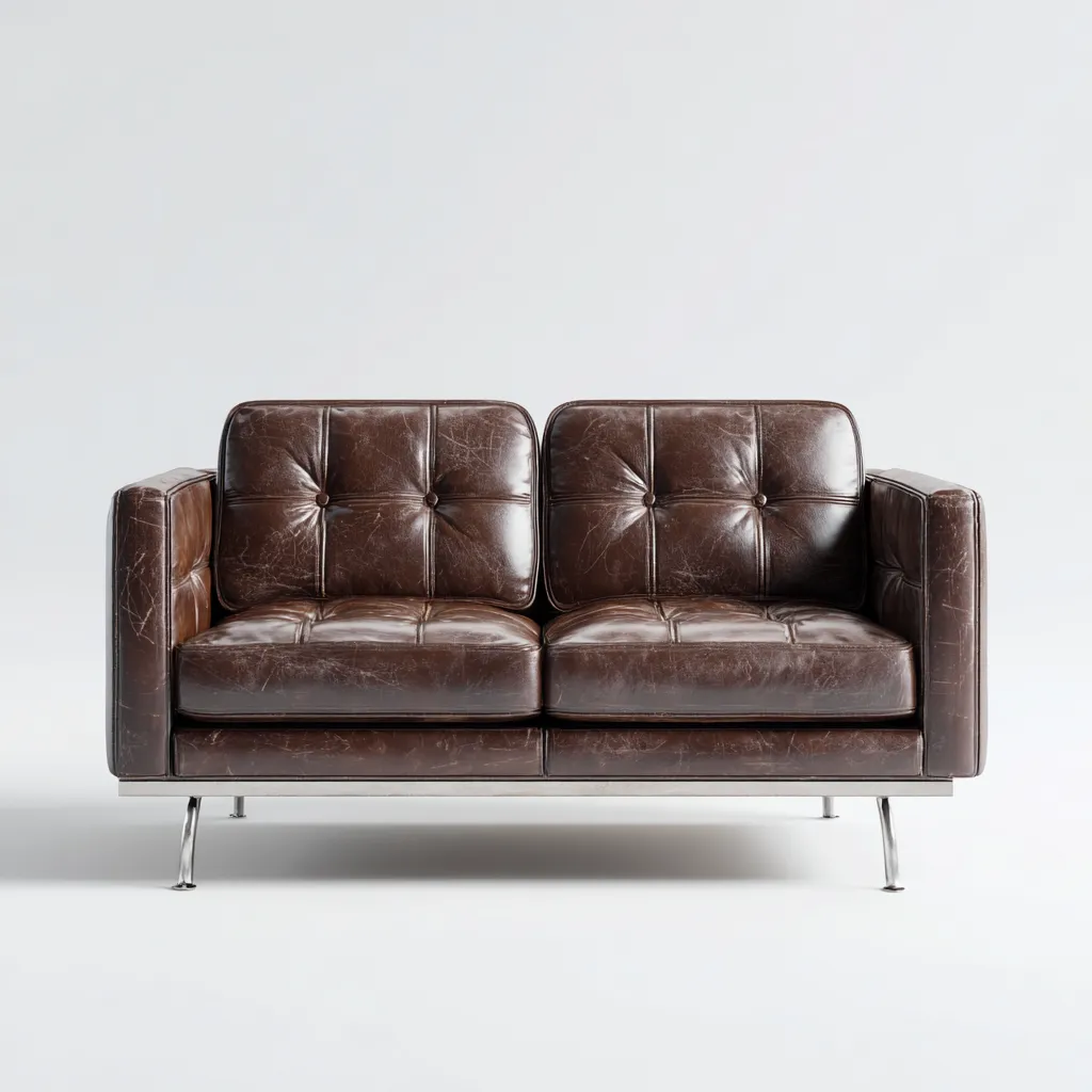 Canapé 2 places en cuir véritable 160x90x85 cm - marron foncé - style vintage pour salon-Homelyio