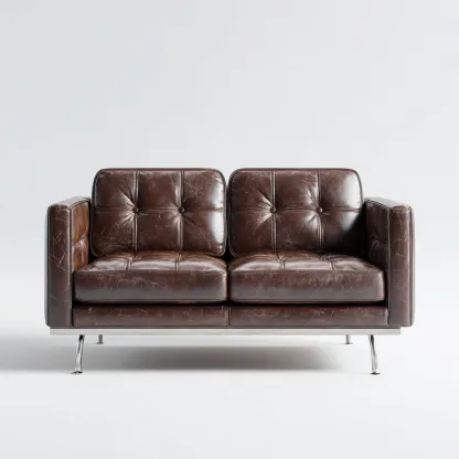 Canapé 2 places en cuir véritable 160x90x85 cm - marron foncé - style vintage pour salon-Homelyio