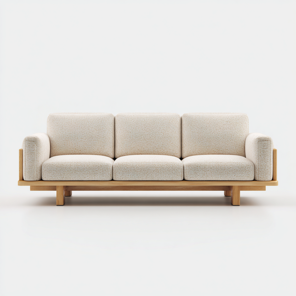 Canapé 3 places en tissu 210x95x90 cm - beige clair - structure en bois naturel pour salon-Homelyio