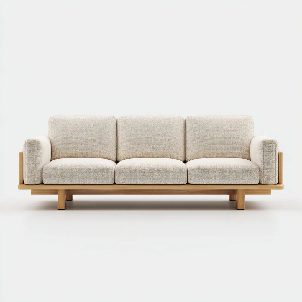 Canapé 3 places en tissu 210x95x90 cm - beige clair - structure en bois naturel pour salon-Homelyio