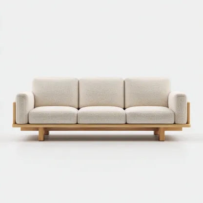 Canapé 3 places en tissu 210x95x90 cm - beige clair - structure en bois naturel pour salon-Homelyio