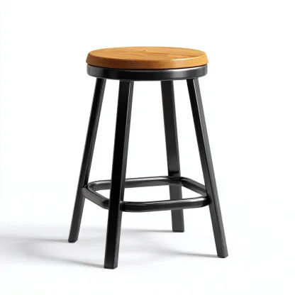 Tabouret en bois naturel et métal noir 35x35x70 cm - design industriel - pour salon-Homelyio