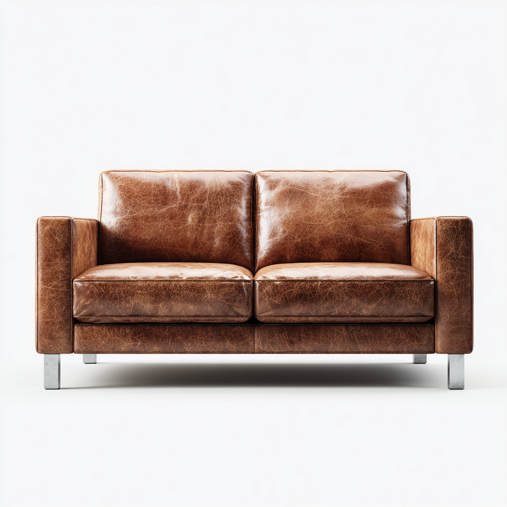 Canapé 2 places en cuir véritable 168x87x83 cm - brun - style industriel pour salon-Homelyio