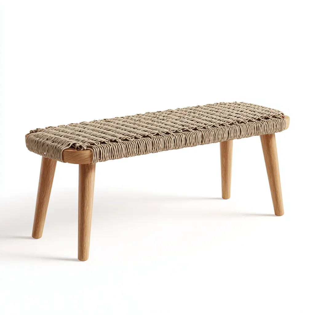 Banc de jardin en rotin tressé et bois 140x40x45 cm - beige/chêne clair - style naturel-Homelyio