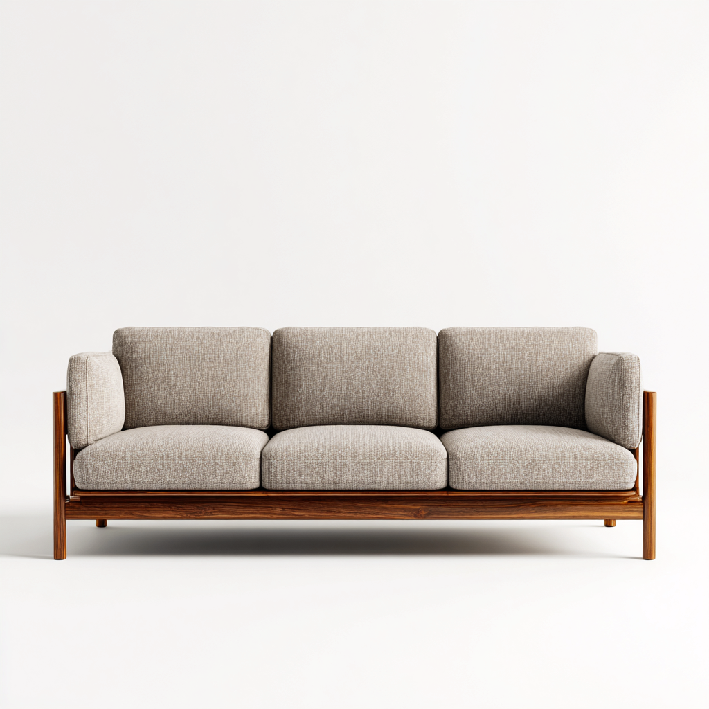 Canapé 3 places en tissu 212x93x85 cm - gris beige clair - structure en bois massif style contemporain pour salon-Homelyio