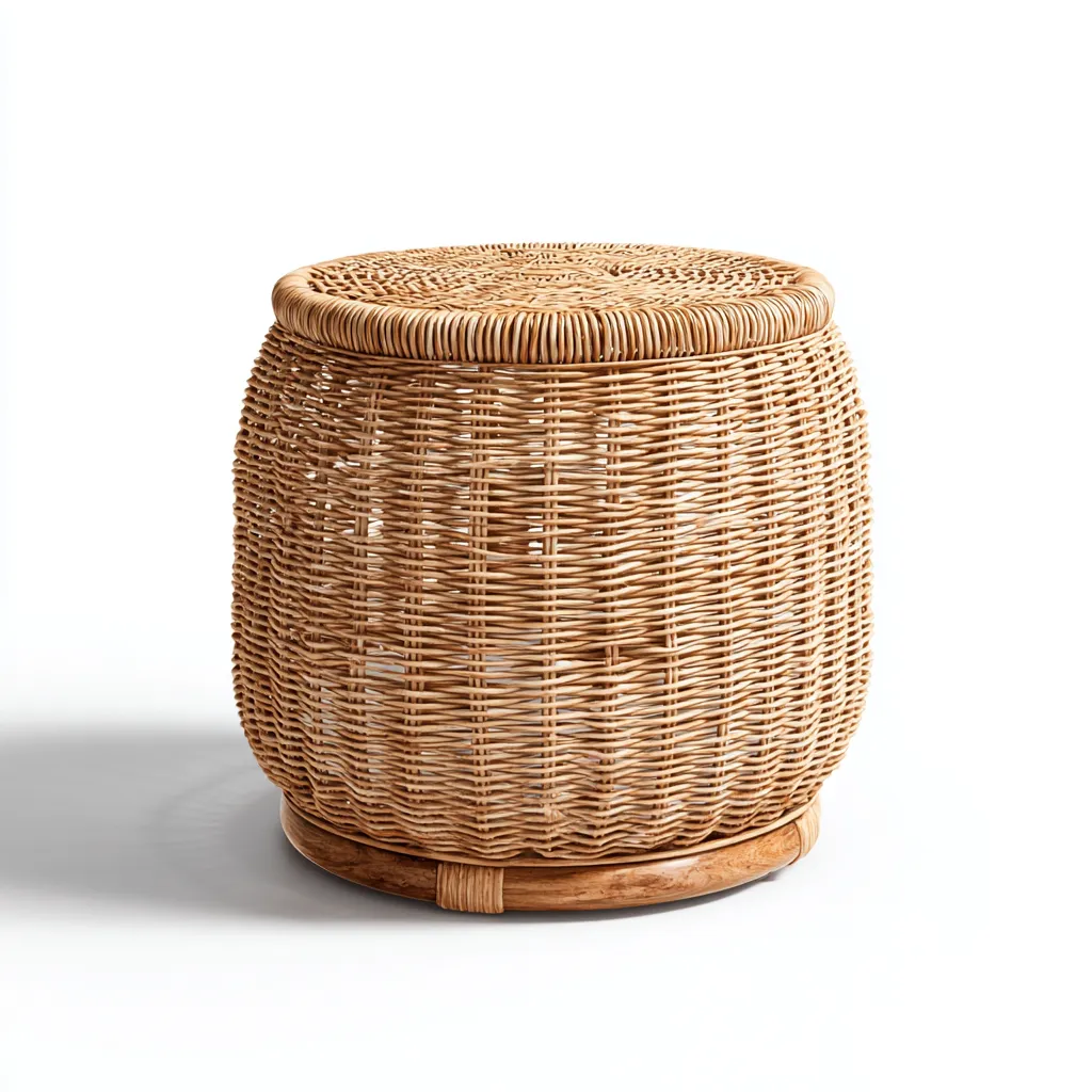 Tabouret rond en rotin tressé 40x40x42 cm - naturel - style bohème-Homelyio