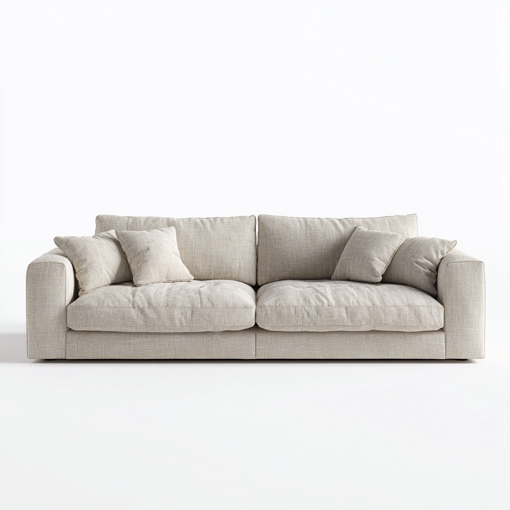 Canapé 3 places en tissu lin 210x97x84 cm - beige - assise moelleuse style contemporain pour salon-Homelyio