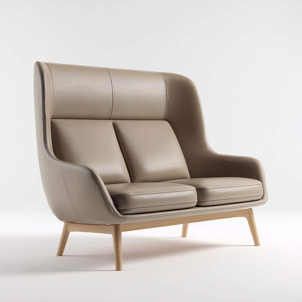 Canapé 2 places en cuir synthétique 150x85x110 cm - beige - dossier haut design contemporain pour salon-Homelyio