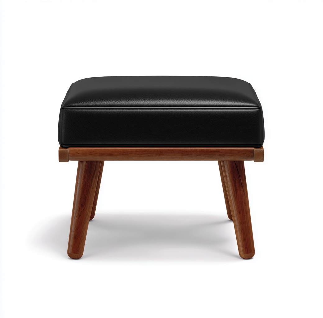 Tabouret en cuir synthétique noir et bois 50x40x42 cm - noir/noyer - style moderne pour salon-Homelyio