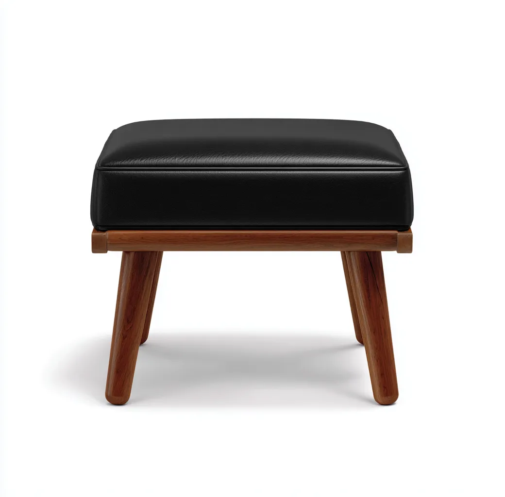 Tabouret en cuir synthétique noir et bois 50x40x42 cm - noir/noyer - style moderne pour salon-Homelyio