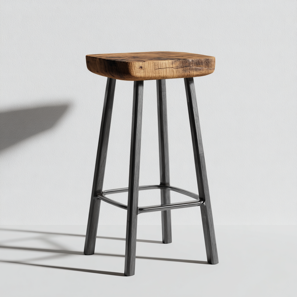 Tabouret en bois et métal 40x40x75 cm - chêne/noir - design industriel pour salon-Homelyio