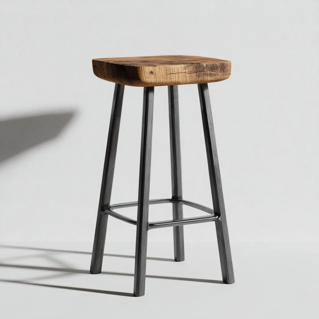 Tabouret en bois et métal 40x40x75 cm - chêne/noir - design industriel pour salon-Homelyio