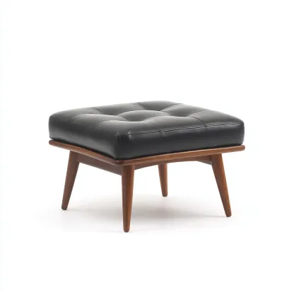 Tabouret carré en cuir véritable et bois 55x55x42 cm - noir/noyer - style vintage-Homelyio