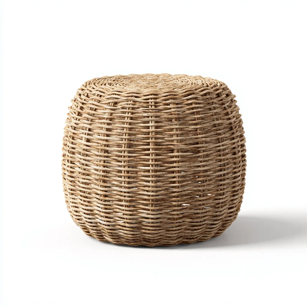 Tabouret rond en rotin tressé 38x38x42 cm - couleur naturelle - style bohème-Homelyio