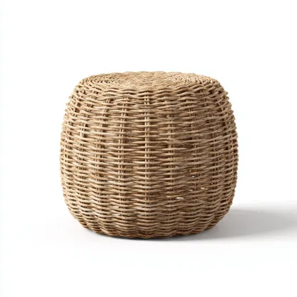Tabouret rond en rotin tressé 38x38x42 cm - couleur naturelle - style bohème-Homelyio