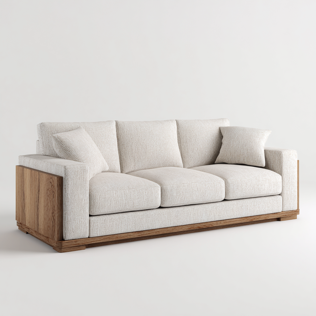 Canapé 3 places en tissu et bois 210x95x85 cm - beige - style contemporain-Homelyio