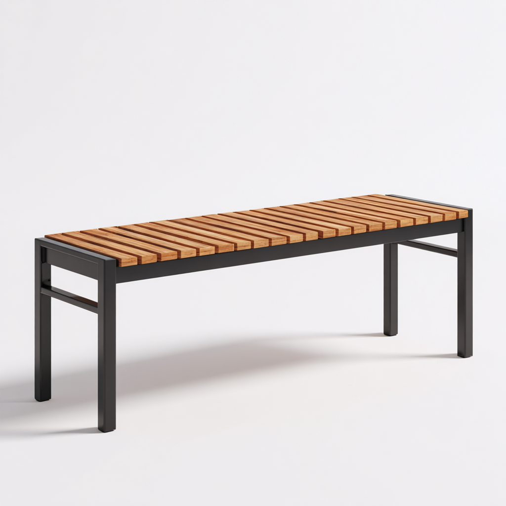 Banc de jardin en bois et métal 170x40x45 cm - bois naturel/noir - style moderne-Homelyio