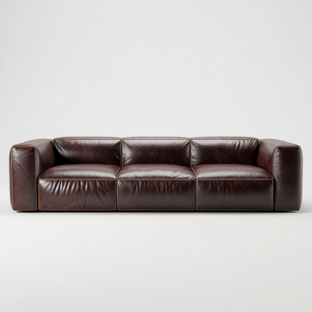 Canapé 3 places en cuir véritable 225x97x82 cm - brun foncé - style moderne-Homelyio