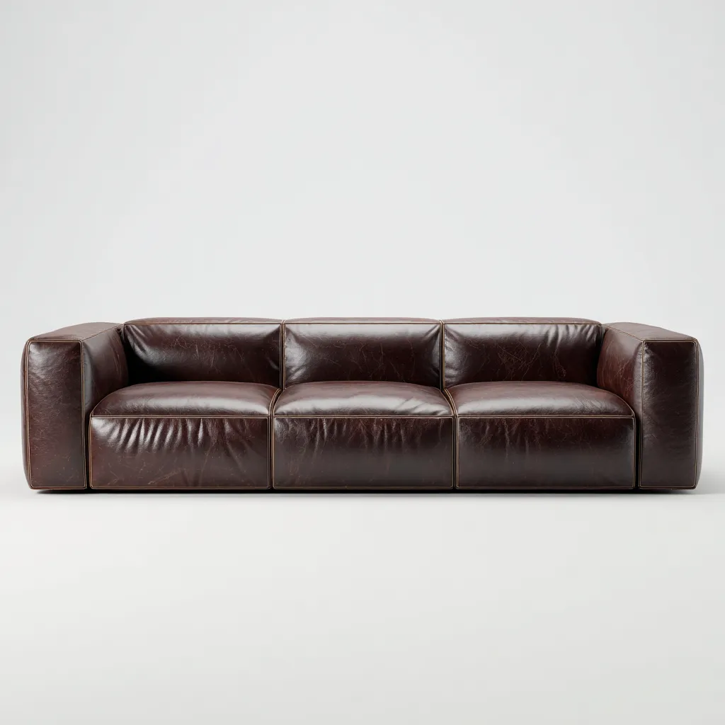 Canapé 3 places en cuir véritable 225x97x82 cm - brun foncé - style moderne-Homelyio