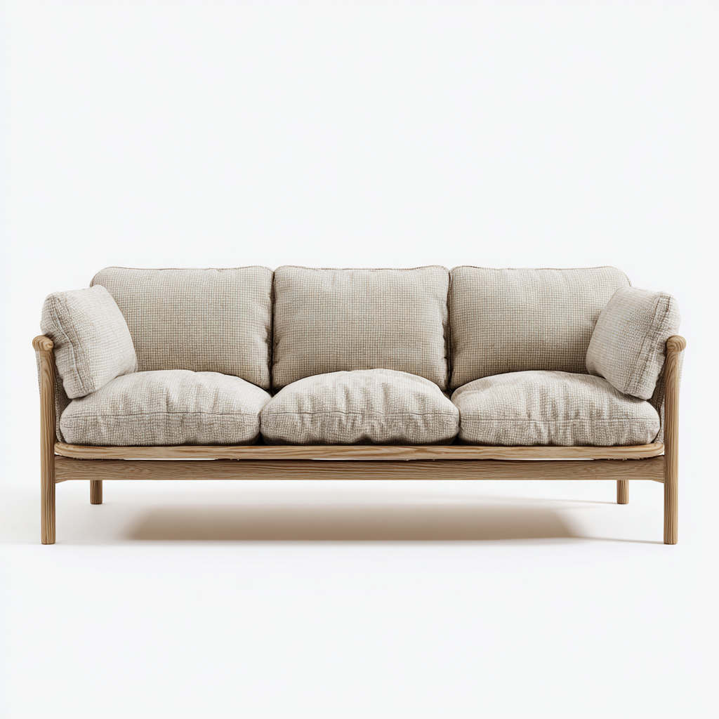 Canapé 3 places en tissu 210x90x85 cm - beige - pour salon - design scandinave en bois naturel-Homelyio