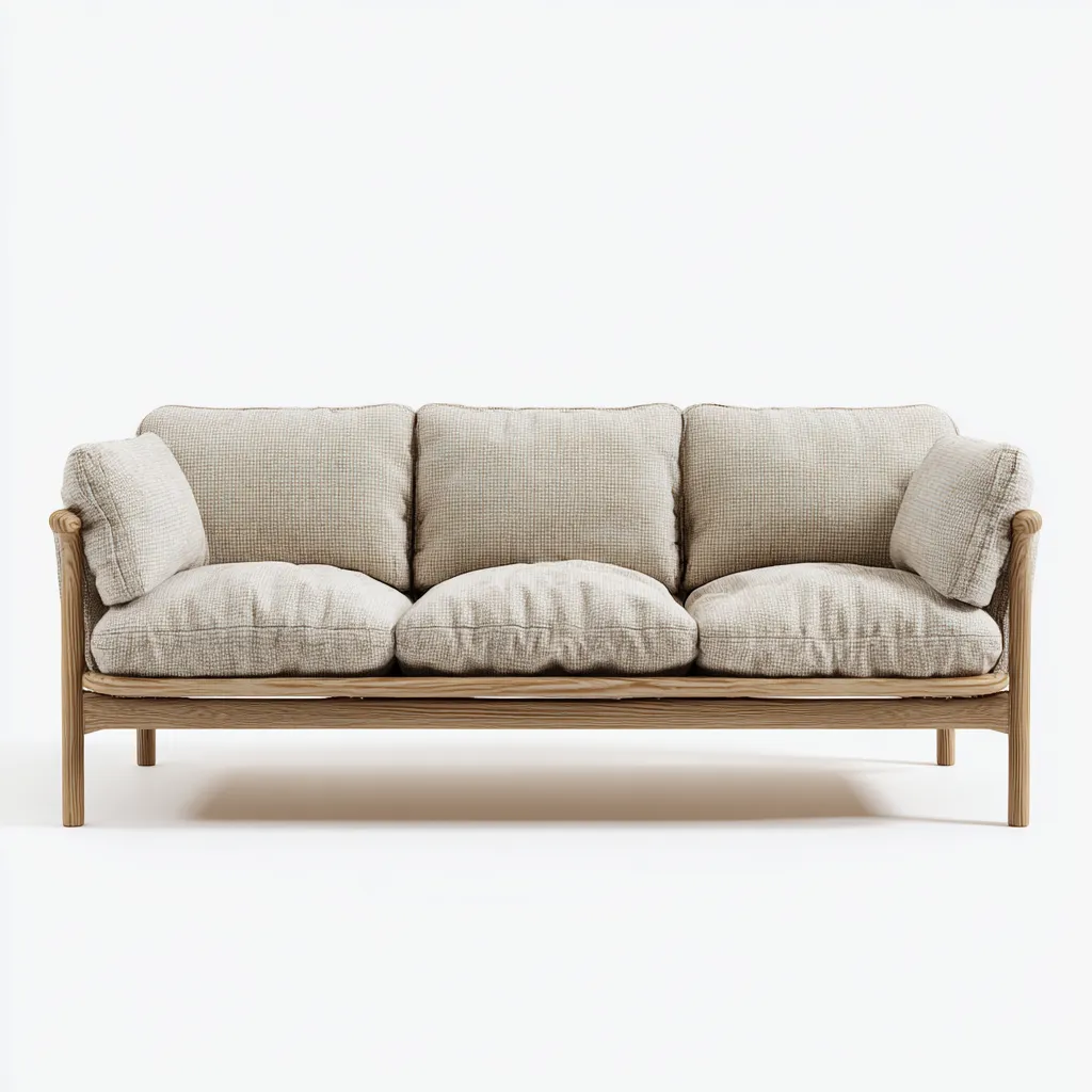 Canapé 3 places en tissu 210x90x85 cm - beige - pour salon - design scandinave en bois naturel-Homelyio