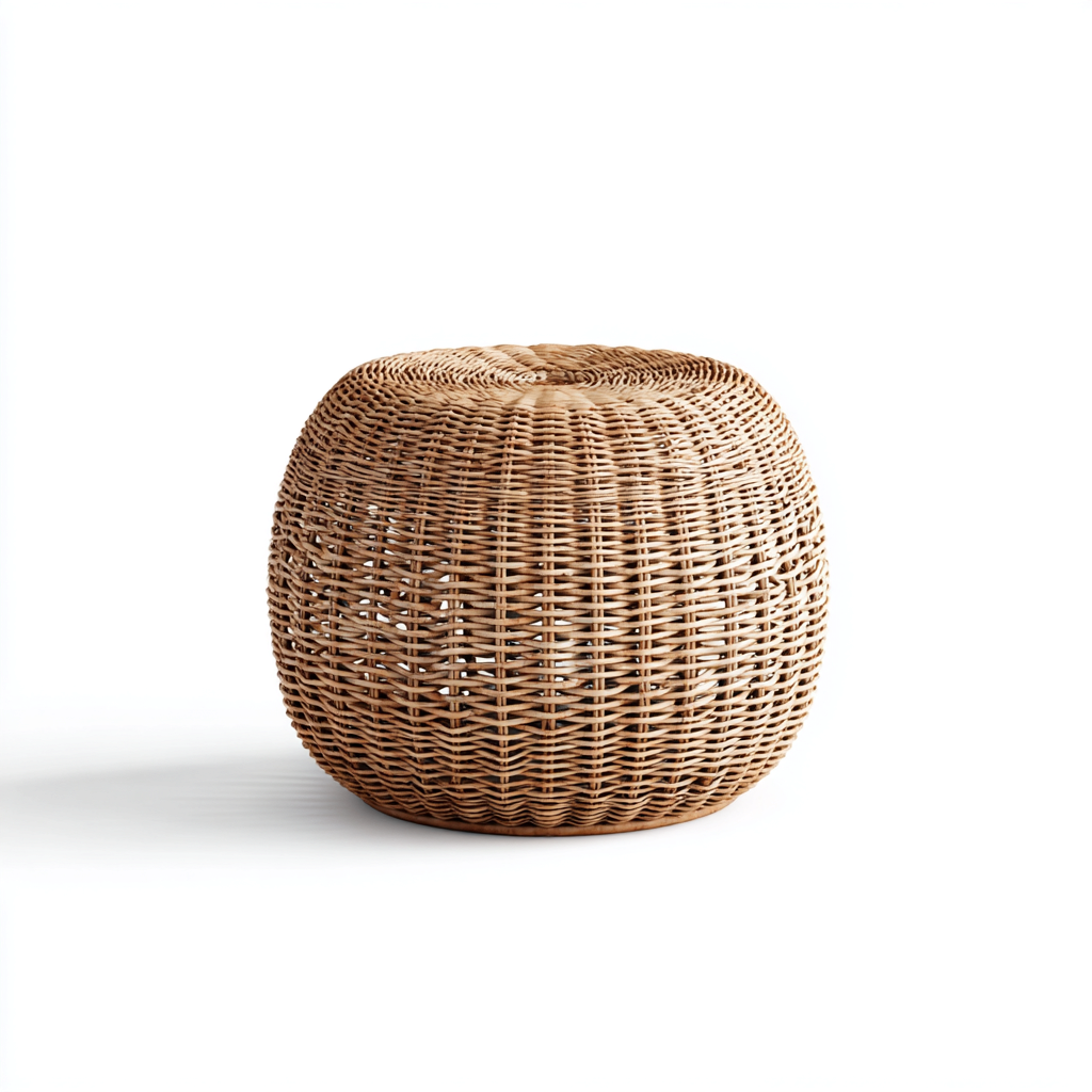 Tabouret en rotin tressé 42x42x43 cm - marron clair - style bohème pour salon-Homelyio