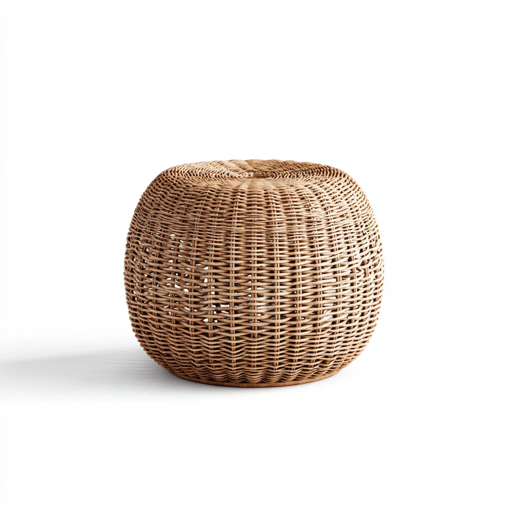 Tabouret en rotin tressé 42x42x43 cm - marron clair - style bohème pour salon-Homelyio