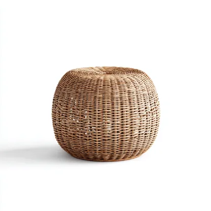 Tabouret en rotin tressé 42x42x43 cm - marron clair - style bohème pour salon-Homelyio