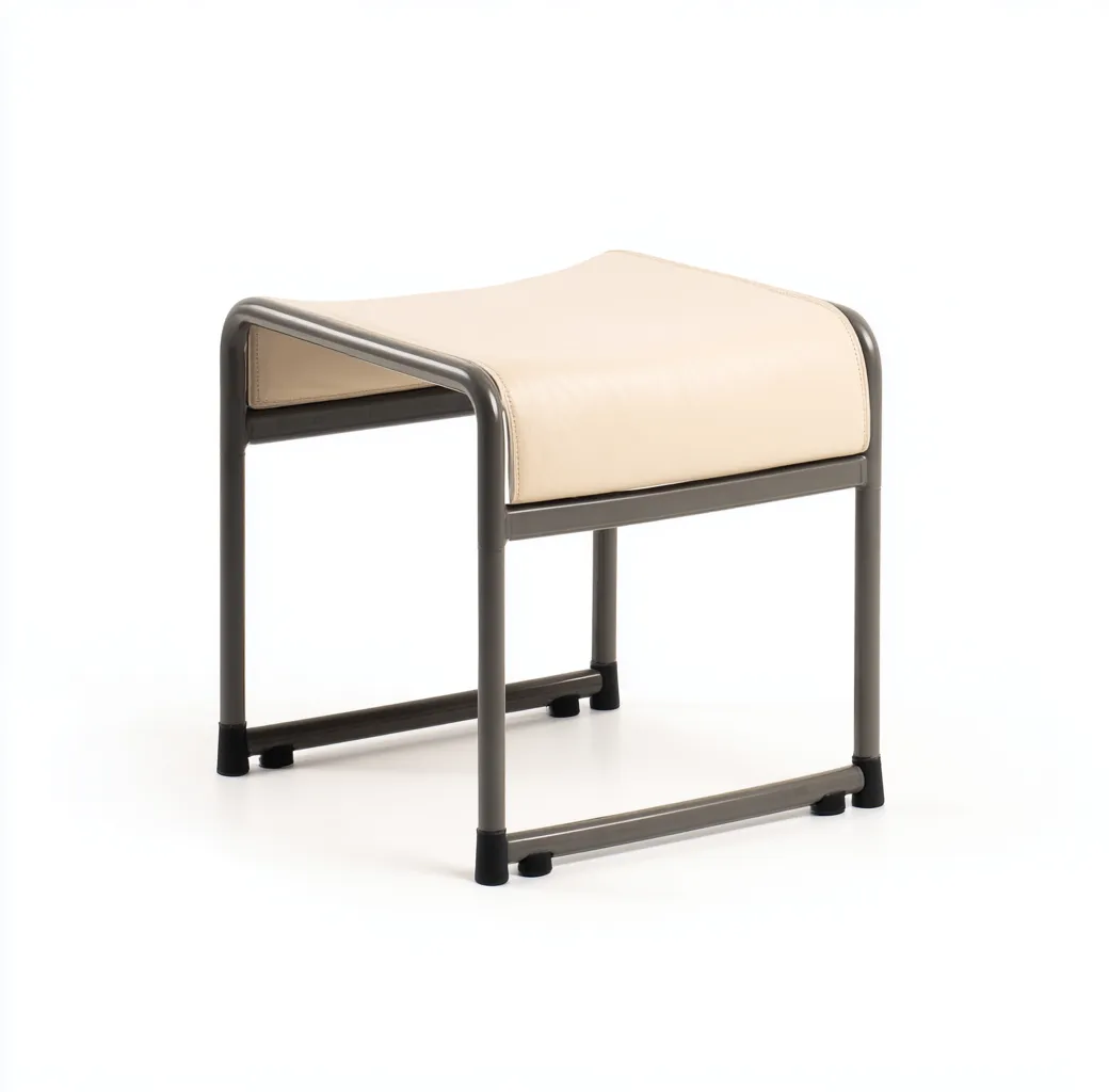 Tabouret en cuir synthétique et métal 46x38x45 cm - beige/gris foncé - style moderne-Homelyio