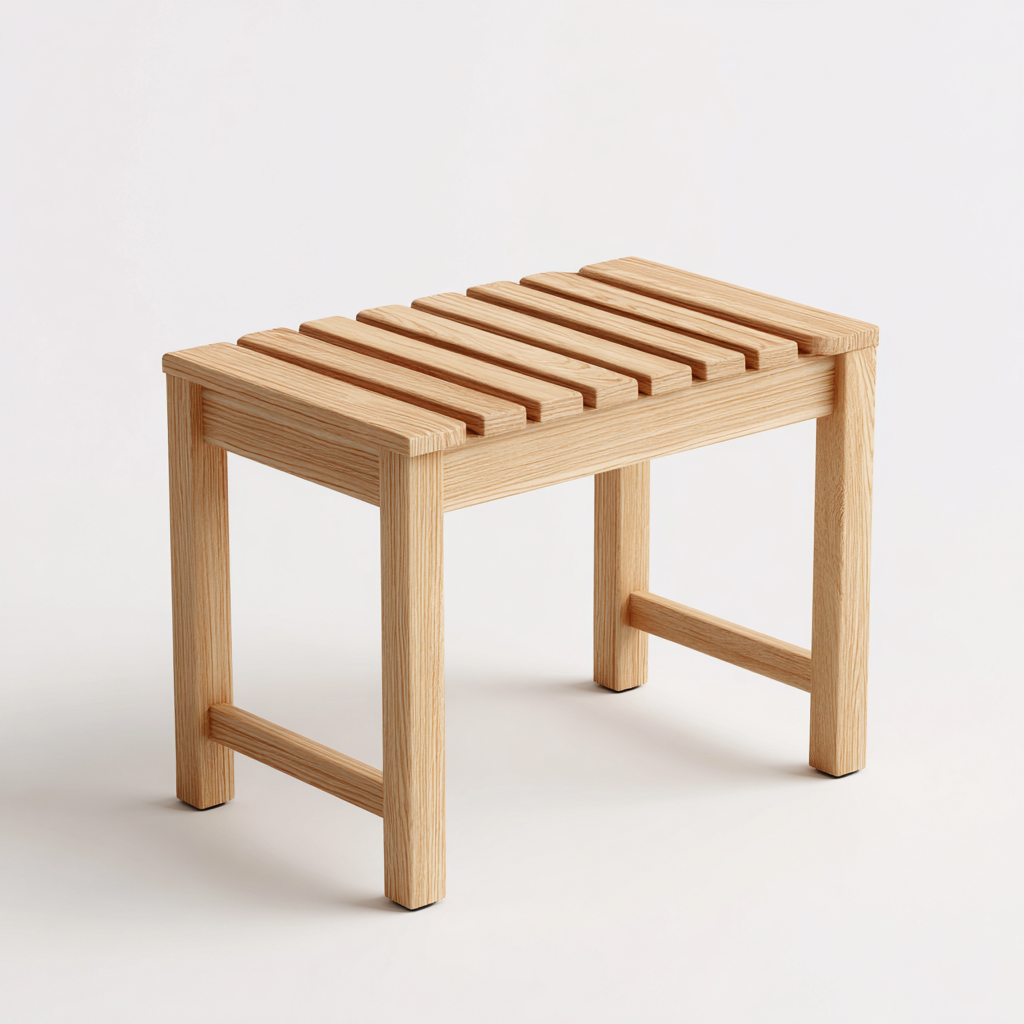 Tabouret rectangulaire en bois massif à assise ajourée 55x32x45 cm - chêne clair - style naturel-Homelyio