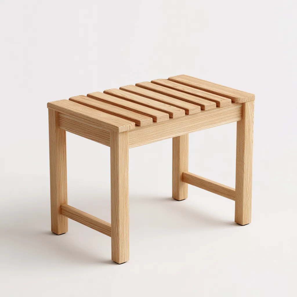 Tabouret rectangulaire en bois massif à assise ajourée 55x32x45 cm - chêne clair - style naturel-Homelyio
