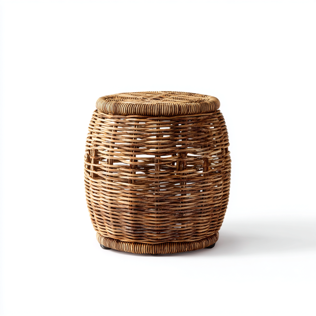 Tabouret rond en rotin tressé 38x38x40 cm - brun naturel - style bohème-Homelyio