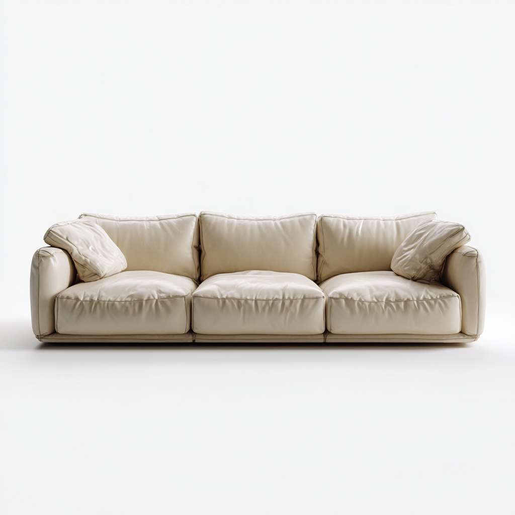 Canapé 3 places en cuir véritable 210x90x85 cm - beige - pour salon - design contemporain confortable-Homelyio