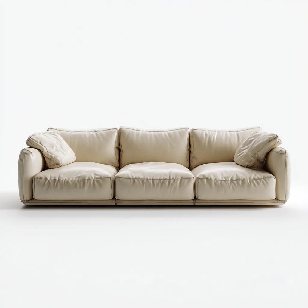 Canapé 3 places en cuir véritable 210x90x85 cm - beige - pour salon - design contemporain confortable-Homelyio