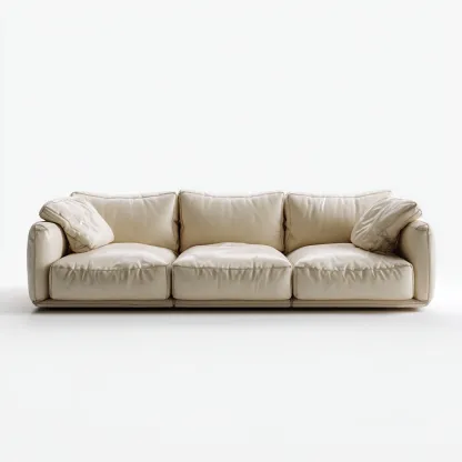 Canapé 3 places en cuir véritable 210x90x85 cm - beige - pour salon - design contemporain confortable-Homelyio