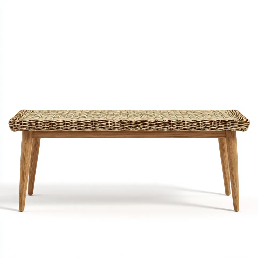 Banc de jardin en rotin tressé et bois 170x40x45 cm - beige/bois naturel - style bohème-Homelyio