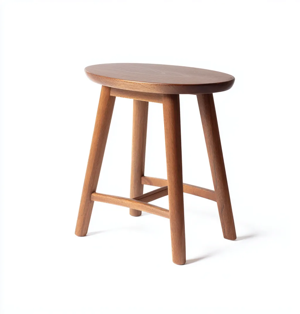 Tabouret ovale en bois massif 42x36x45 cm - noyer - style vintage-Homelyio