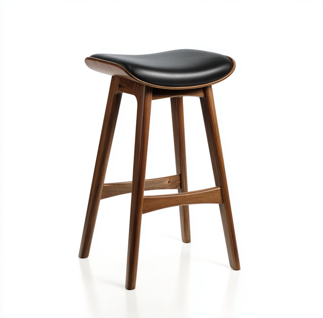 Tabouret haut en cuir et bois 42x42x75 cm - noir et noyer - style contemporain pour salon-Homelyio