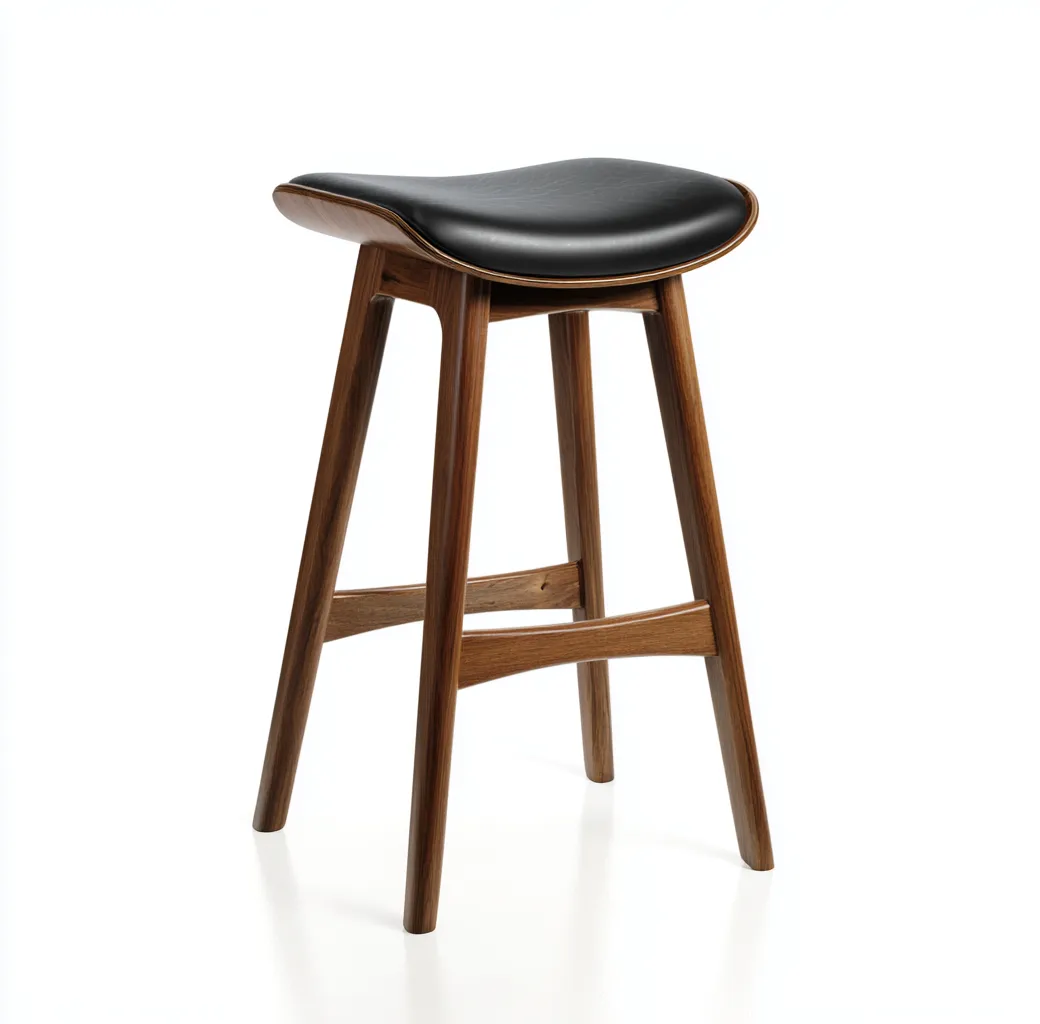 Tabouret haut en cuir et bois 42x42x75 cm - noir et noyer - style contemporain pour salon-Homelyio