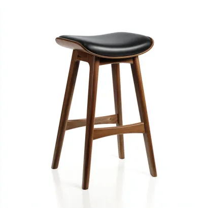 Tabouret haut en cuir et bois 42x42x75 cm - noir et noyer - style contemporain pour salon-Homelyio