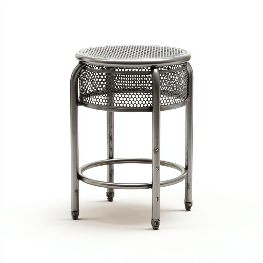 Tabouret en métal perforé 38x38x46 cm - gris - pour salon - style industriel-Homelyio