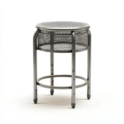 Tabouret en métal perforé 38x38x46 cm - gris - pour salon - style industriel-Homelyio
