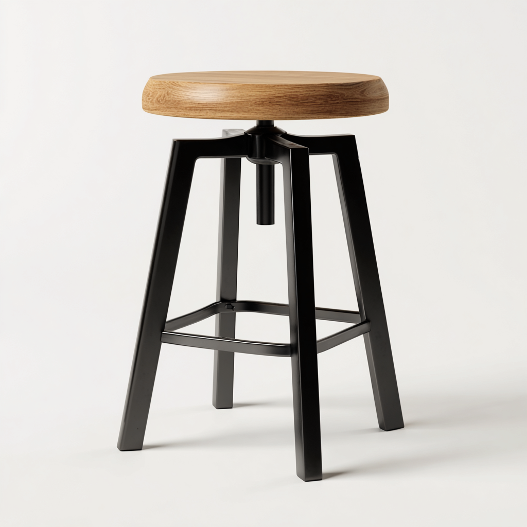 Tabouret en bois de chêne et métal réglable 42x42x70 cm - chêne/noir - design industriel pour salon-Homelyio
